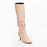 Vegan 6.5 cm Kısa Rahat Topuklu Sivri Burunlu Körüklü Uzun Kadın Çizme