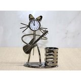 Metal Gitar Çalan Kedi Müzisyen Saat Ve Kalemlik