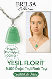 Sertifikalı AAA+ Yeşil Florit Taşı Kolye – Beşgen Model, Gümüş Aparatlı