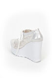Beyaz Tül Çınar Kadın Dolgu Topuklu Ayakkabı Kadın Topuklu Abiye Ayakkabı Şık Gece Ayakkabısı