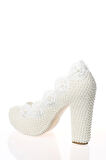Kadın Beyaz Sedef Inci Taş Işlemeli Gelin Ayakkabı Kadın Topuklu Abiye Ayakkabı Şık Gece Ayakkabısı