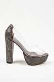 Rose Şeffaf Platformlu Ökçe Poli Taş Topuklu Kadın Abiye Ayakkabı Kadın Topuklu Şık Gece Ayakkabısı