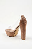 Rose Şeffaf Platformlu Ökçe Poli Taş Topuklu Kadın Abiye Ayakkabı Kadın Topuklu Şık Gece Ayakkabısı