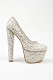 Gümüş Full Inci Topuklu Kadın Abiye Ayakkabı Kadın Topuklu Şık Gece Ayakkabısı Zarif Tasarım