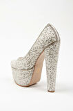 Gümüş Full Inci Topuklu Kadın Abiye Ayakkabı Kadın Topuklu Şık Gece Ayakkabısı Zarif Tasarım