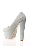 Kadın Gümüş Full Taş Yüksek Topuk Abiye Ayakkabı Kadın Topuklu Şık Gece Ayakkabısı