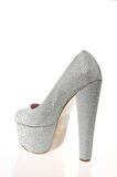 Kadın Gümüş Full Taş Yüksek Topuk Abiye Ayakkabı Kadın Topuklu Şık Gece Ayakkabısı