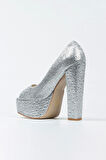 Gümüş Sultan Taşlı Klasik Köşe Kalıplı Kalın Topuklu Kadın Abiye Ayakkabı Kadın Topuklu Şık