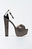 Platin Ayna Full Taş Klasik Köşe Kalıplı Kalın Topuklu Kadın Abiye Ayakkabı Kadın Topuklu Şık