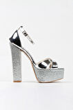 Gümüş Ayna Ökçe Poli Taşklasik Köşe Kalıplı Kalın Topuklu Kadın Abiye Ayakkabı Kadın Topuklu Şık