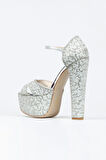Gümüş Sultan Full Inci Taşlı Klasik Köşe Kalıplı Kalın Topuklu Kadın Abiye Ayakkabı Kadın Topuklu