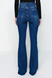 Stil Kadın Moda Denim Kot Pantolon Uzun Geniş Paça Önden Düğmeli Yüksek Bel Jeans