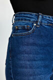 Stil Kadın Moda Denim Kot Pantolon Uzun Geniş Paça Önden Düğmeli Yüksek Bel Jeans