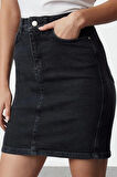 Modern Tarz Astarsız Denim Mini Boy Basic Yüksek Bel Mini Denim Etek