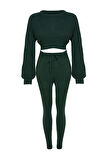 Tarz Kadın Modern Moda Normal Bel Dar Paça Bisiklet Yaka Crop Bisiklet Yaka Triko Alt-Üst Takım