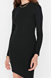 Moda Slim Casual Günlük Rejenere Kaşkorse Örme Dik Yaka Uzun Kol Bodycone Mini Boy Elbise