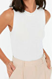 Moda Bisiklet Yaka Triko Slim Düz Desen Casual Günlük Crop Kolsuz Bluz