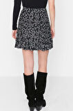 Moda Regular Animal Desen Günlük Mini Boy Baskılı Volanlı Yüksek Bel Mini Esnek Örme Etek
