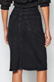 Modern Tarz Astarsız Denim Midi Boy Yüksek Bel Midi Kalem Denim Etek