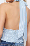 Moda Kruvaze Örme Regular Çizgili Desen Plaj Crop Kolsuz Bluz
