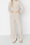 Moda Triko Düz Balıkçı Yaka Casual Günlük Crop Basic Balıkçı Yaka Triko Alt-Üst Takım