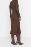 Moda Slim Casual Günlük Tek Plaka Triko Bisiklet Yaka Uzun Kol Bodycone Midi Boy Elbise