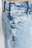 Stil Kadın Moda Denim Kot Pantolon Regular Geniş Paça Gri Bel Detaylı Yüksek Bel Jeans