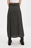 Moda A-line Puantiyeli Desen Günlük Midi Boy Puantiyeli Yırtmaç Detaylı Viskon Midi Dokuma Etek