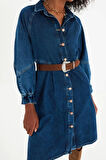 Moda Regular Casual Günlük Twill Denim Gömlek Yaka Uzun Kol A-Line Mini Boy Elbise