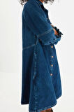 Moda Regular Casual Günlük Twill Denim Gömlek Yaka Uzun Kol A-Line Mini Boy Elbise