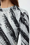 Stil Kadın Zebra Desenli Fitted Vücuda Oturan Fitilli Esnek Bluz Crop Örme Slim Kalıp