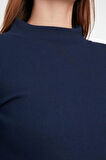 Moda Dik Yaka Örme Slim Düz Desen Casual Günlük Regular Uzun Kol Bluz