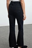 Stil Kadın Moda Denim Kot Pantolon Regular Geniş Paça Yüksek Bel Crop Jeans