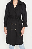 Tasarım Düz Astarlı Yaka Uzun Oversize Ceket Kadın Oversize Kuşaklı Trençkot