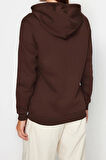 Tarz Bol Kapüşonlu Düşük Kol Uzun Baskılı Kalın İçi Polarlı Örme Sweatshirt