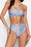 Moda Leopar Atma Kap Straplez Yüksek Bel Hipster Yeşil Straplez Yüksek Bel Hipster Bikini Takımı