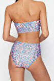 Moda Leopar Atma Kap Straplez Yüksek Bel Hipster Yeşil Straplez Yüksek Bel Hipster Bikini Takımı