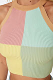 Moda Halter Yaka Triko Slim Renk Bloklu Desen Casual Günlük Crop Kolsuz Bluz