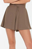 Moda Örme Normal Bel Geniş Paça Gündelik Vizon Rahat Kesim Normal Bel Bürümcük Dokulu Şort