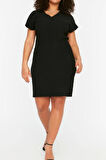 Moda Slim Şık Abiye Gece Bürümcük Örme V Yaka Kısa Kol Shift Mini Boy Büyük Beden Elbise