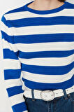 Stil Modern Kadın Crop Standart Kol Bisiklet Yaka Basic Çizgili Triko Kazak