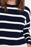 Stil Modern Kadın Crop Düşük Kol Bisiklet Yaka Basic Çizgili Triko Kazak