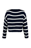Stil Modern Kadın Crop Düşük Kol Bisiklet Yaka Basic Çizgili Triko Kazak