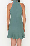 Moda Stil Regular Halter Yaka Mini Boy A Kesim Dokuma Elbise