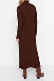 Moda Regular Günlük Tek Plaka Triko Yarım Balıkçı Yaka Uzun Kol Shift Uzun Boy Tesettür Elbise