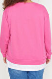 Büyük Beden Oversize Bisiklet Yaka Düşük Kol Alttan T-Shirt Çıkma Görünüm İnce Örme Sweatshirt