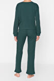 Tarz Rahat Uzun Kollu Boru Paça Fitilli Örme Pijama Takımı