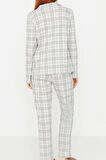 Tarz Rahat Uzun Kollu Boru Paça %100 Pamuklu Ekoseli Örme Pijama Takımı