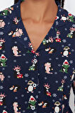 Tarz Rahat Uzun Kollu Boru Paça %100 Pamuk Penguen Desenli Kış Temalı Örme Pijama Takımı