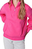 Fermuarlı Yaka Düşük Kol Geniş Kalıp Fermuarlı Kalın İçi Polarlı Örme Sweatshirt